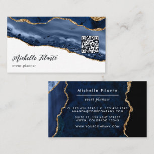 Carte De Visite Code QR de la marine et de l'or