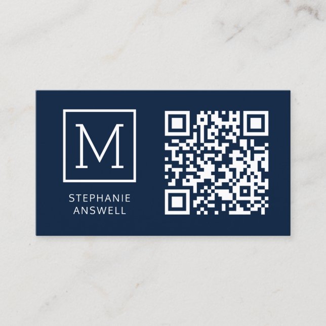 Carte De Visite Code QR de la marine Logo minimum professionnel (Devant)