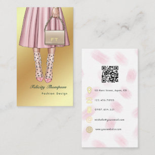 Carte De Visite Code QR de la mode rose et or de l'industrie de la