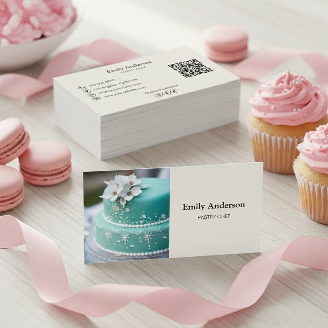 Carte De Visite Code QR de la photo de la boulangerie-pâtisserie  (Pastry Chef Bakery Photo QR Code Business Card)