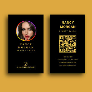 Carte De Visite Code QR de la photo de profil Instagram noir et or