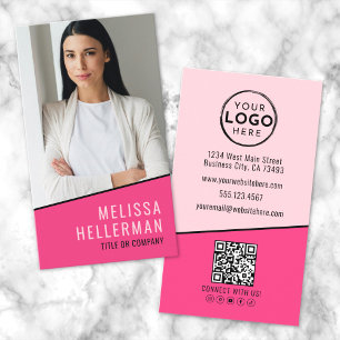 Carte De Visite Code QR de la photo rose vif Logo vertical