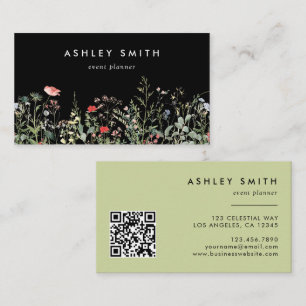 Carte De Visite Code QR de la prairie de fleurs sauvages noires