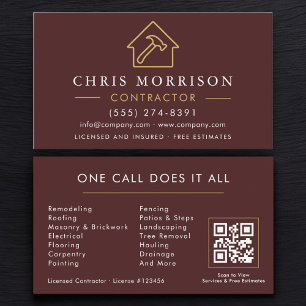 Carte De Visite Code QR de la société de construction Bourgogne Or