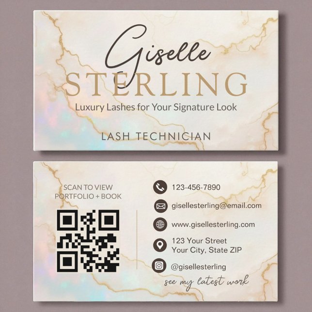 Carte De Visite Code QR de la technicienne de cils Opal Stone (Créateur téléchargé)