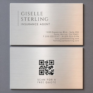 Carte De Visite Code QR de l'agent d'assurance en métal brossé