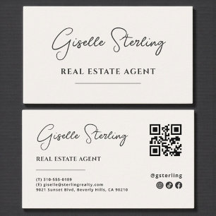 Carte De Visite Code QR de l'agent immobilier minimaliste neutre B