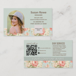 Carte De Visite Code QR de l'arche de roses florales victoriennes 