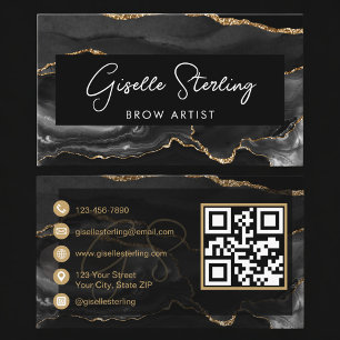 Carte De Visite Code QR de l'artiste des sourcils Black Gold 
