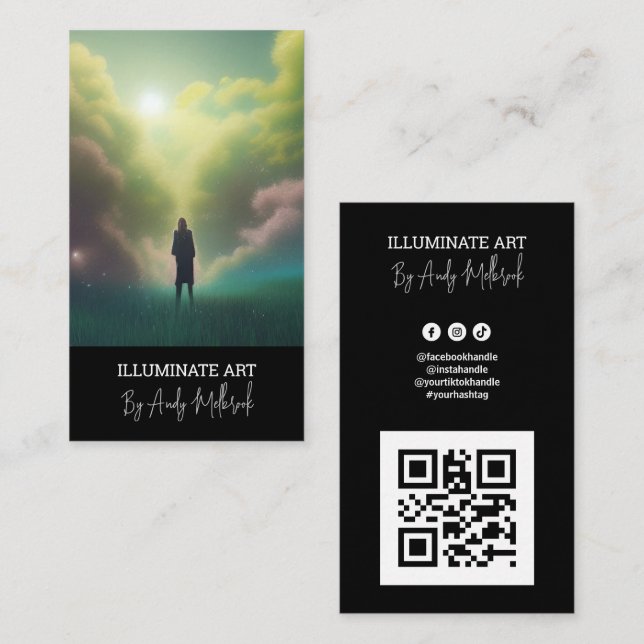 Carte De Visite Code QR de l'artiste d'illustration modifiable (Devant / Derrière)