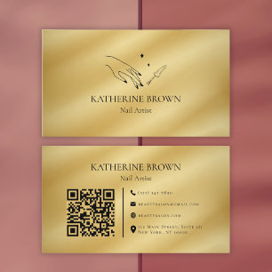 Carte De Visite Code QR de l'artiste en ongles en or pour les prof