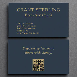 Carte De Visite Code QR de l'entraîneur exécutif Marine Blue Gold