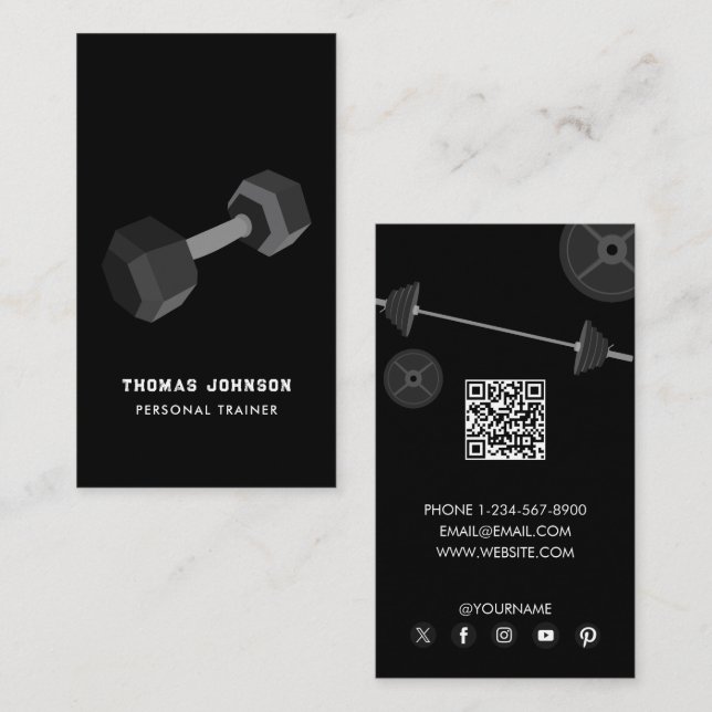 Carte De Visite Code QR de l'entraîneur personnel Fitness Dumbbell (Devant / Derrière)
