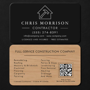 Carte De Visite Code QR de l'entrepreneur en construction bois