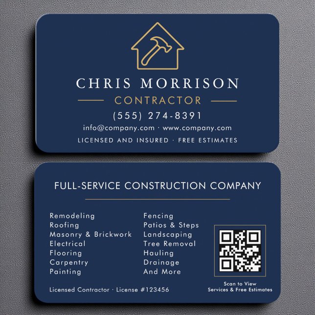 Carte De Visite Code QR de l'entrepreneur en construction d'or de  (Créateur téléchargé)