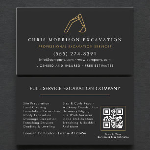 Carte De Visite Code QR de l'entrepreneur en construction et excav