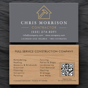 Carte De Visite Code QR de l'entrepreneur Grain de bois 