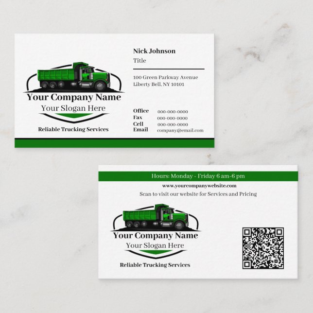 Carte De Visite Code QR de l'entreprise professionnelle de camionn (Devant / Derrière)