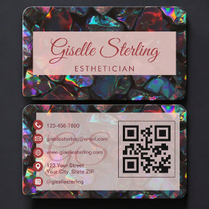 Carte De Visite Code QR de l'esthéticienne Opal Black
