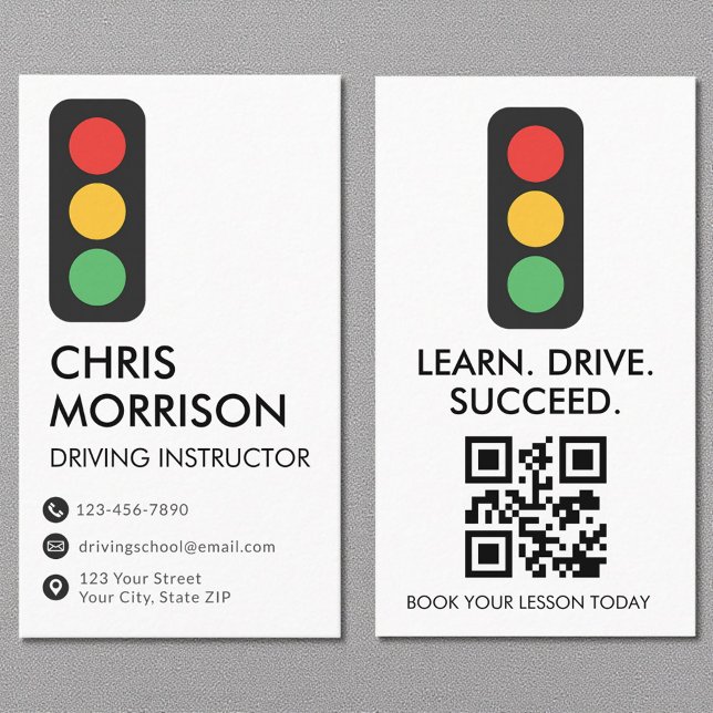 Carte De Visite Code QR de l'instructeur de conduite moderne (Créateur téléchargé)