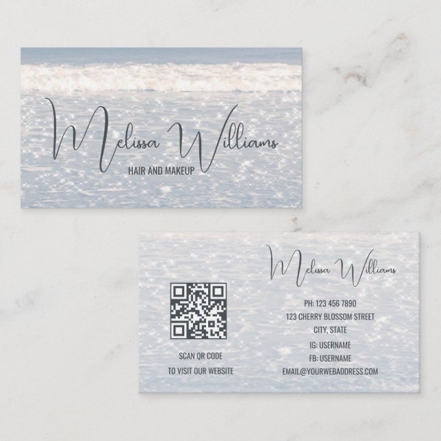 Carte De Visite Code QR de l'océan bleu (Devant / Derrière)
