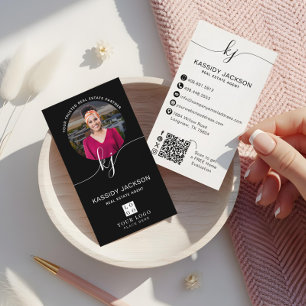 Carte De Visite Code QR de logo de photo de biens immobiliers Mono