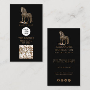 Carte De Visite Code QR de logo de salon de coiffure Mustang Bronz