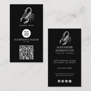 Carte De Visite Code QR de logo de salon de coiffure Scorpion Arge