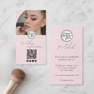 Carte De Visite Code QR de logo de script rose moderne pour la pho