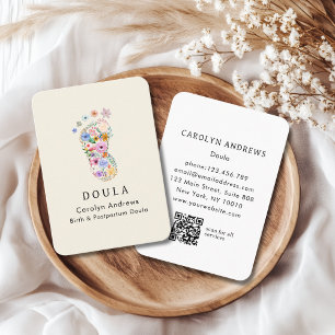Carte De Visite Code QR de logo d'empreinte de pied de bébé fleur