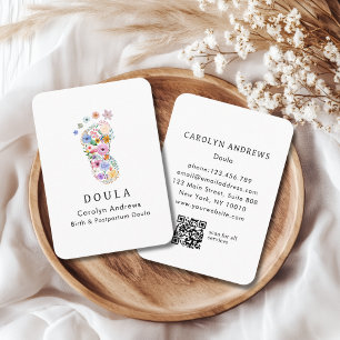Carte De Visite Code QR de logo d'empreinte de pied de bébé fleuri