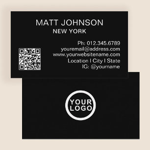Carte De Visite Code QR de logo d'entreprise Moderne Noir Entrepri