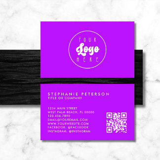 Carte De Visite Code QR de logo d'entreprise personnalisé néon vio