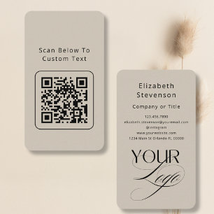 Carte De Visite Code QR de logo personnalisé élégant beige profess