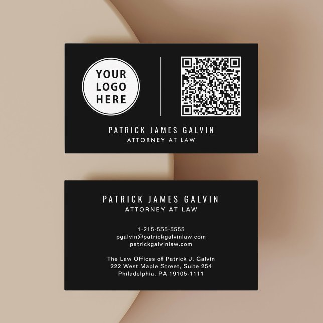 Carte De Visite Code QR de logo professionnel noir (Our user-friendly template will generate your QR code automatically from your website address)