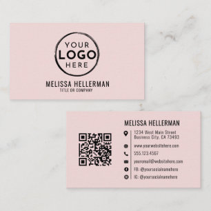 Carte De Visite Code QR de logo professionnel rose blush