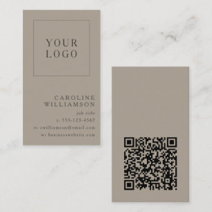 Carte De Visite Code QR de logo vertical minimal moderne taupe mar