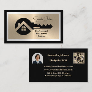 Carte De Visite Code QR de luxe noir et or pour l'immobilier photo