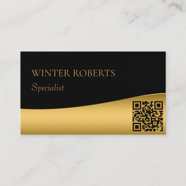 Carte De Visite Code QR de luxe noir et or professionnel (Devant)