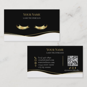Carte De Visite Code QR de luxe Technicienne de cils Noir et Or