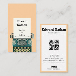 Carte De Visite Code QR de machine à écrire professionnelle rétro
