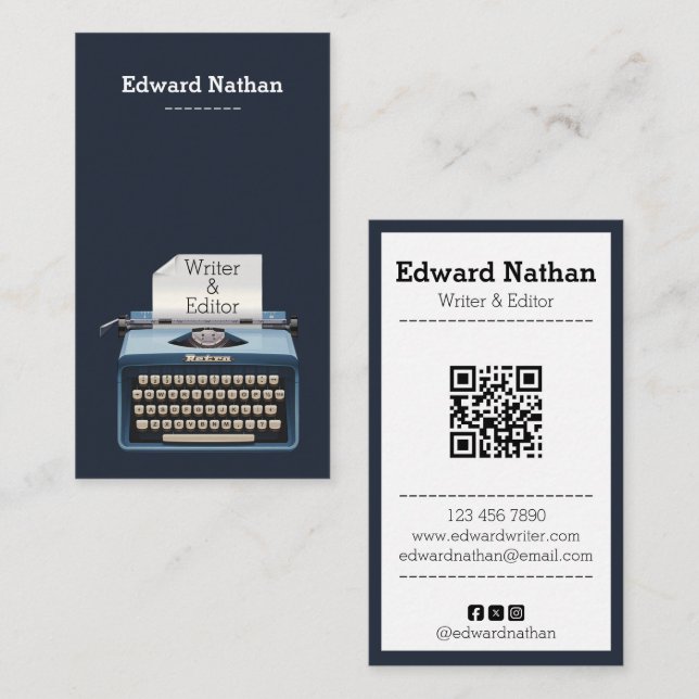 Carte De Visite Code QR de machine à écrire professionnelle rétro (Devant / Derrière)