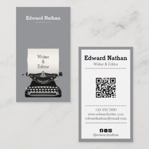 Carte De Visite Code QR de machine à écrire professionnelle rétro