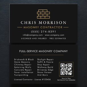 Carte De Visite Code QR de maçonnerie de pierre et de brique