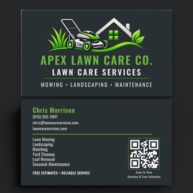 Carte De Visite Code QR de maintenance de pelouse Professionnel (Créateur téléchargé)