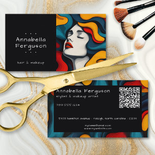 Carte De Visite Code QR de Maquillage de Cheveux Coloré Rétro d'Ar