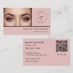 Carte De Visite Code QR de Maquillage Moderne Rose Pâle