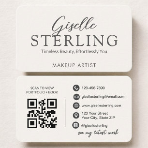 Carte De Visite Code QR de maquilleuse beige neutre