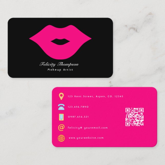Carte De Visite Code QR de maquilleuse Glam Chic (Devant / Derrière)