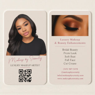 Carte De Visite Code QR de maquilleuse Luxe Neutre Beige Beauté